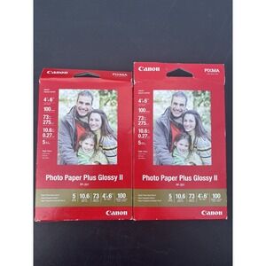NEW Canon Photo Paper Plus Glossy II 4x6 PP-201 LOT of 2 Packs 100 Sheets Each